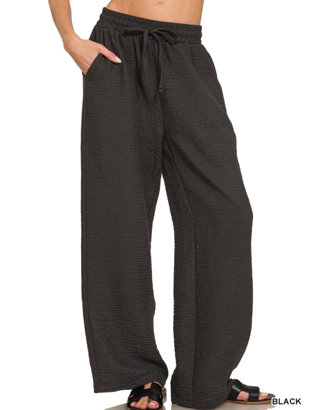 New Zenana Black Woven Crepe Pants